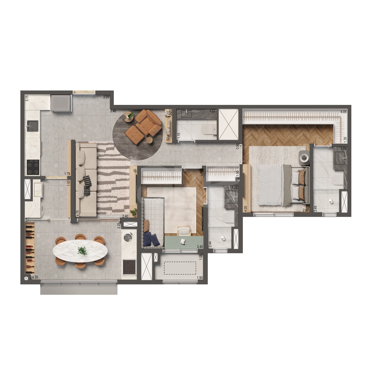 Planta — Apartamento 74,7 m²
