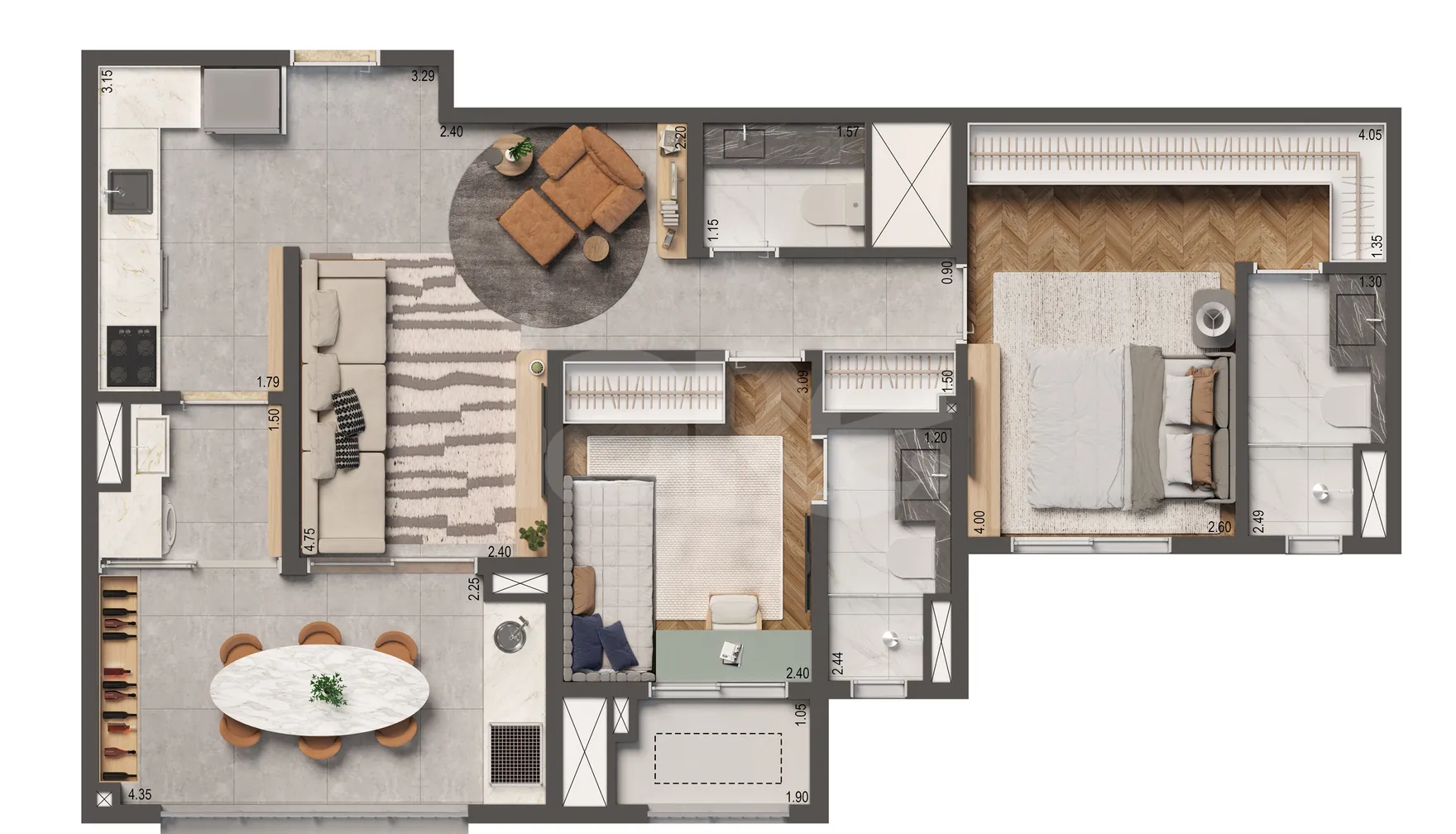 Planta — Apartamento 74,7 m²