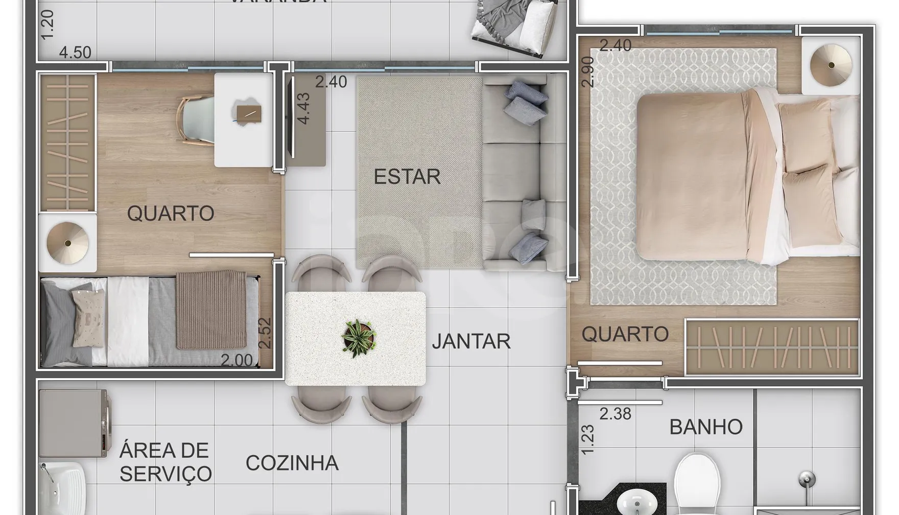 Planta — Apartamento 38,99 m²