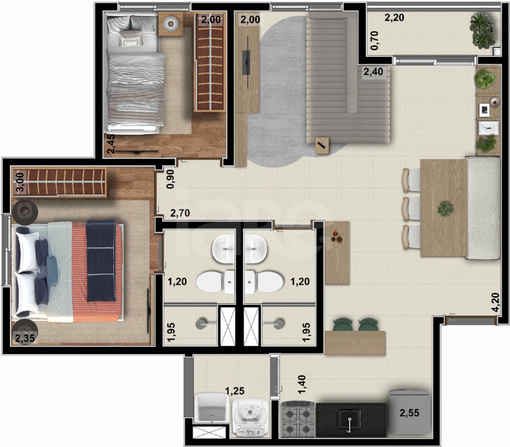 Planta — Apartamento 51,31 m²