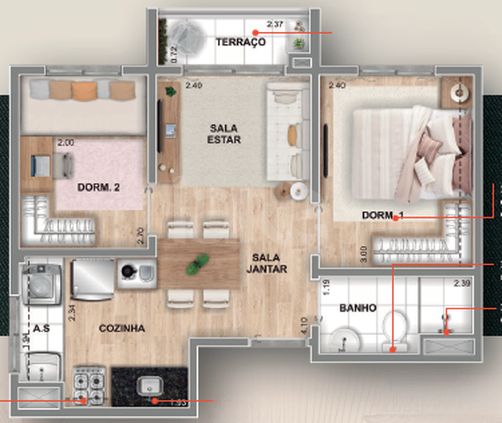 Planta — Apartamento 38,1 m²