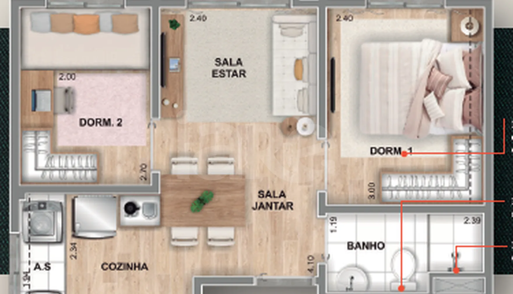 Planta — Apartamento 38,1 m²