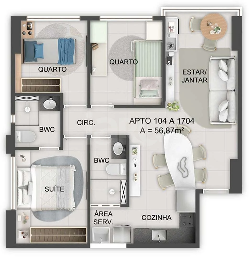 Planta — Apartamento 57 m²