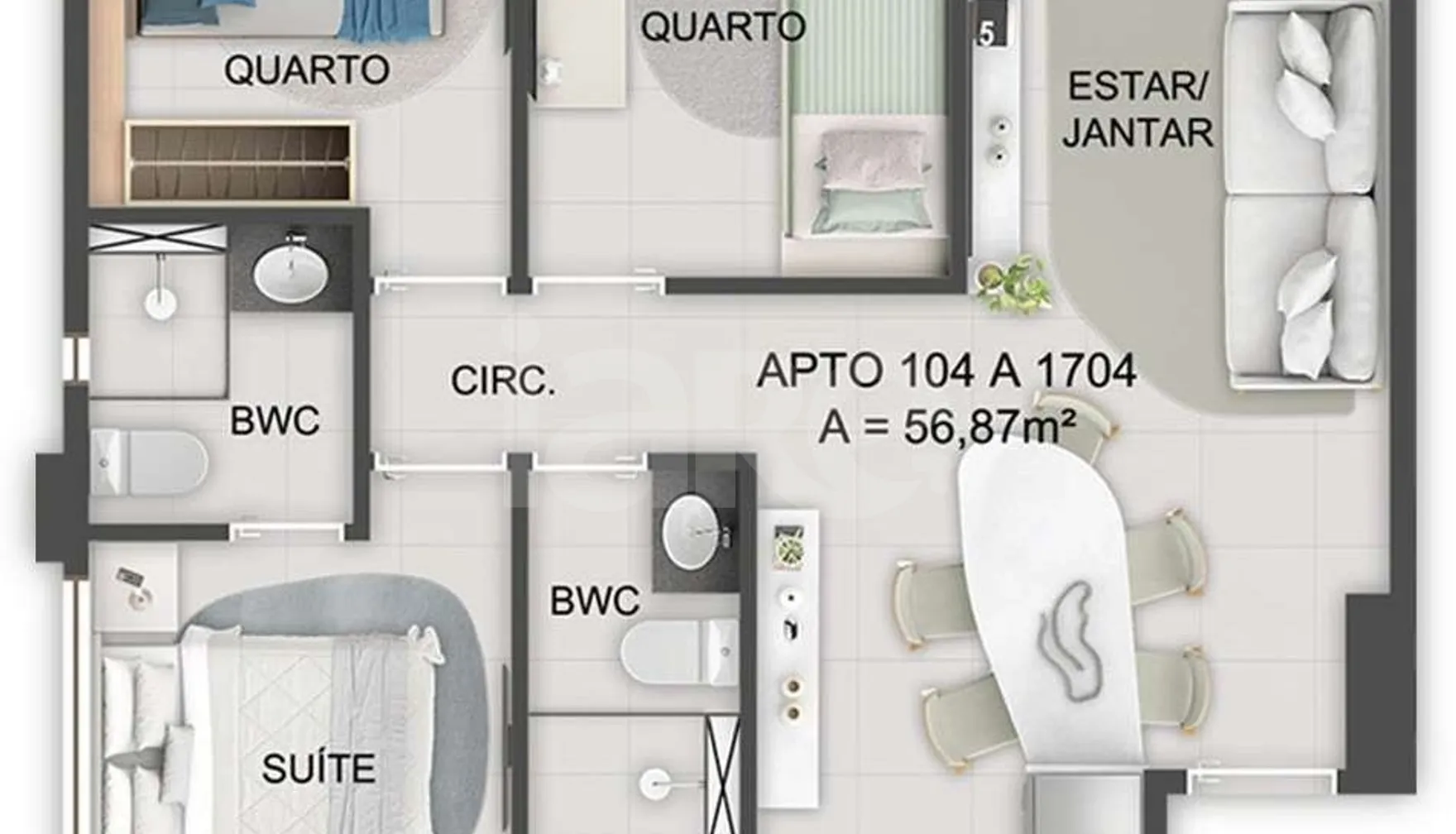 Planta — Apartamento 57 m²