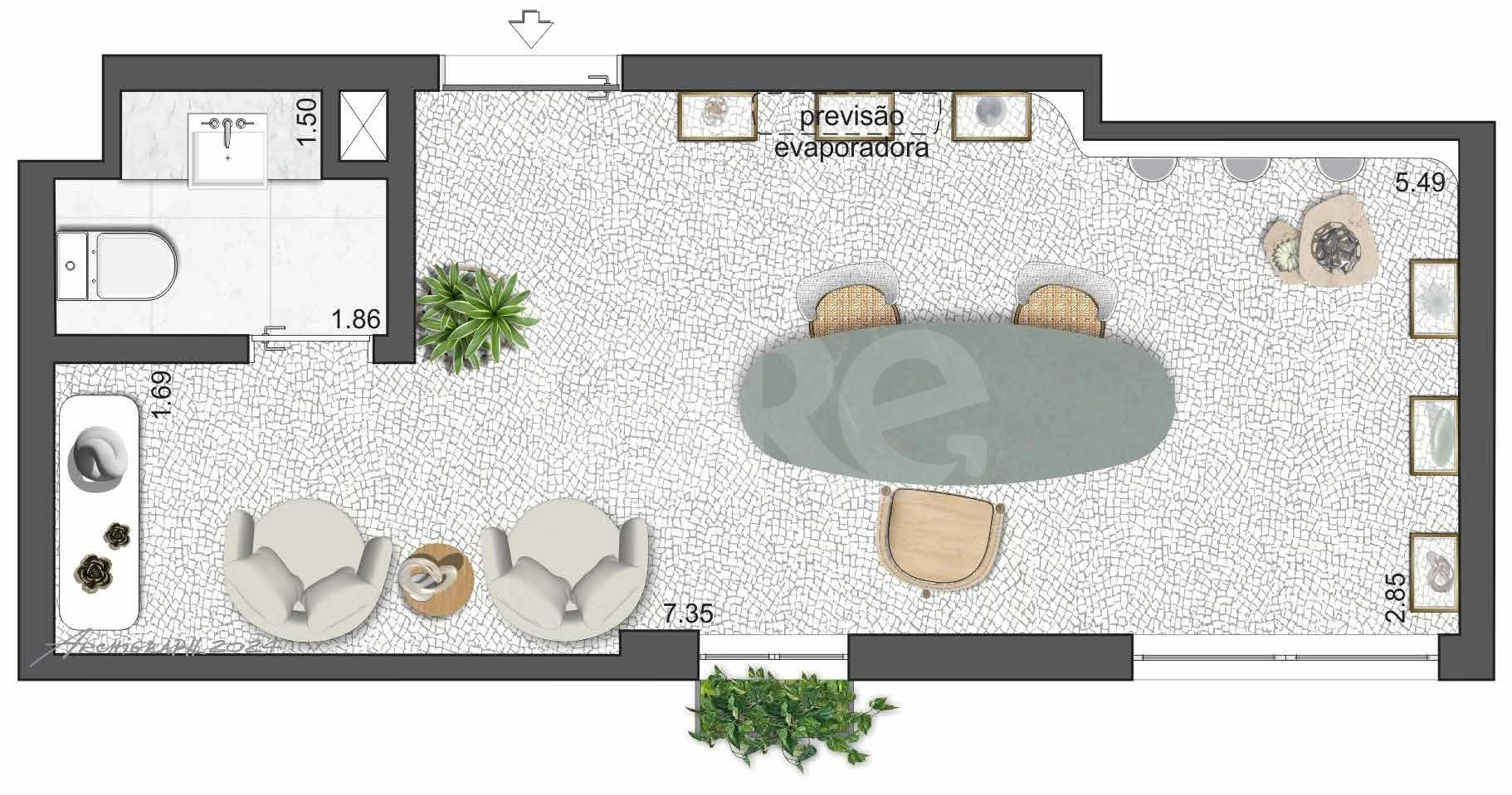 Planta — Sala com Área Ext. 26,93 m²