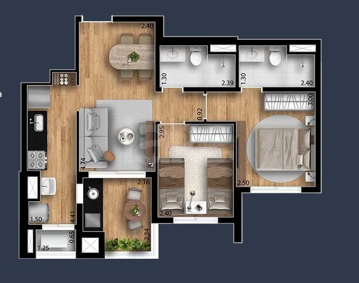 Planta — Apartamento 58,35 m²