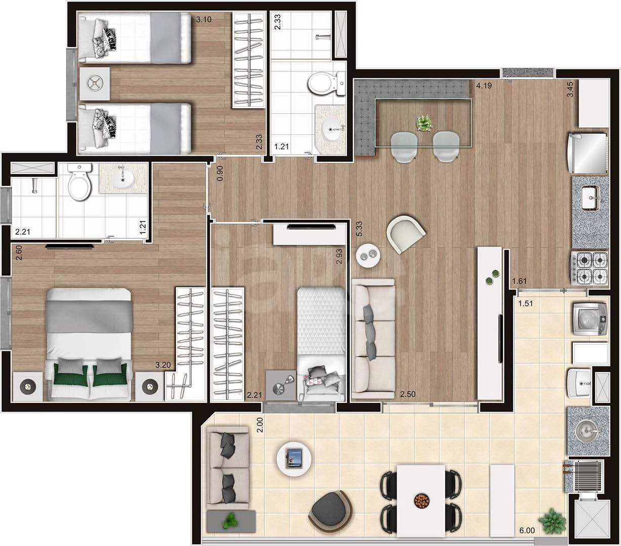 Planta — Apartamento 76,92 m²