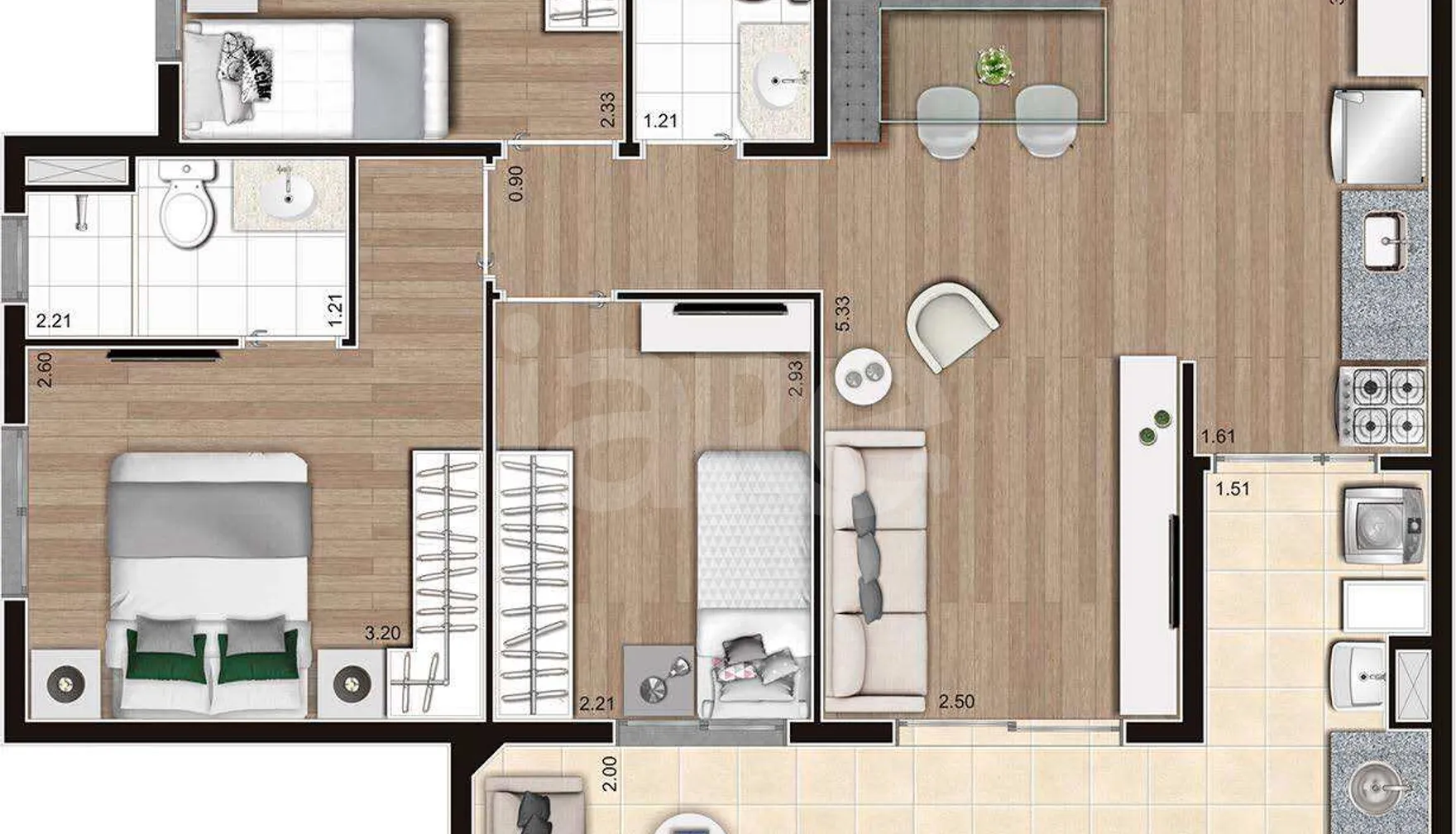 Planta — Apartamento 76,92 m²