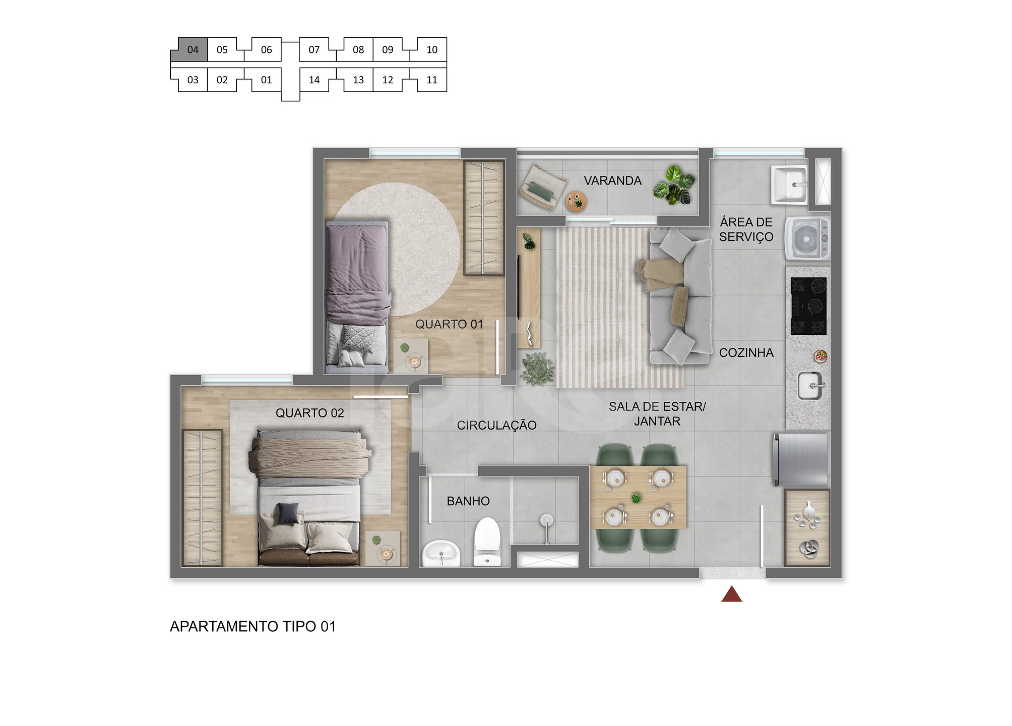 Planta — Apartamento 43,44 m²