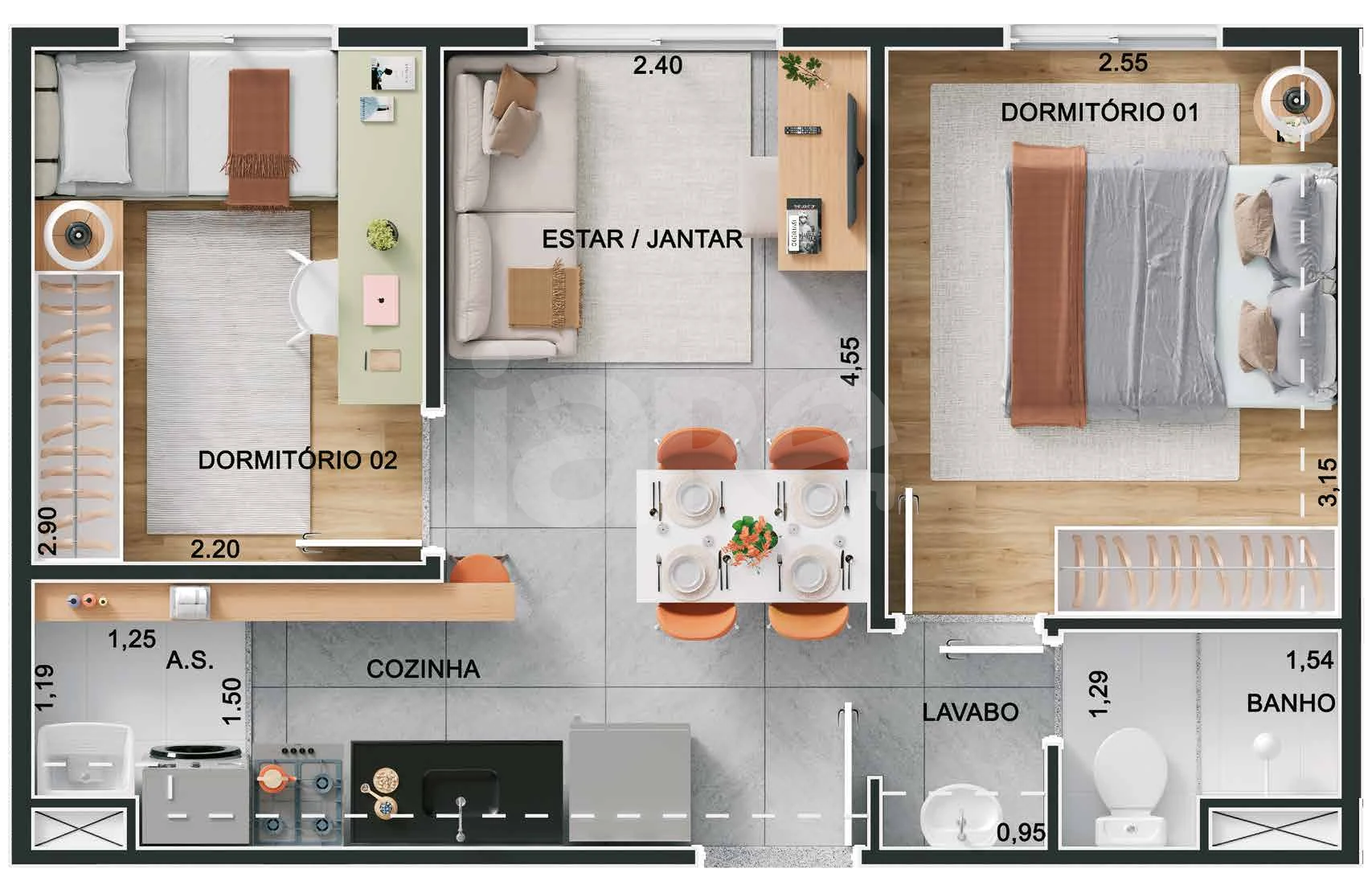Planta — Apartamento 36 m²