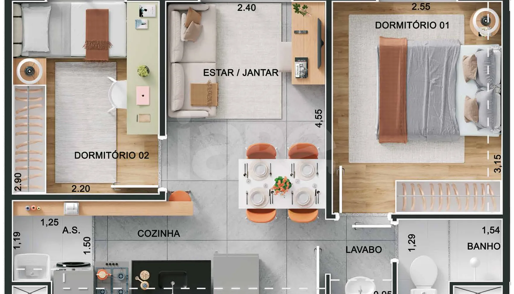 Planta — Apartamento 36 m²
