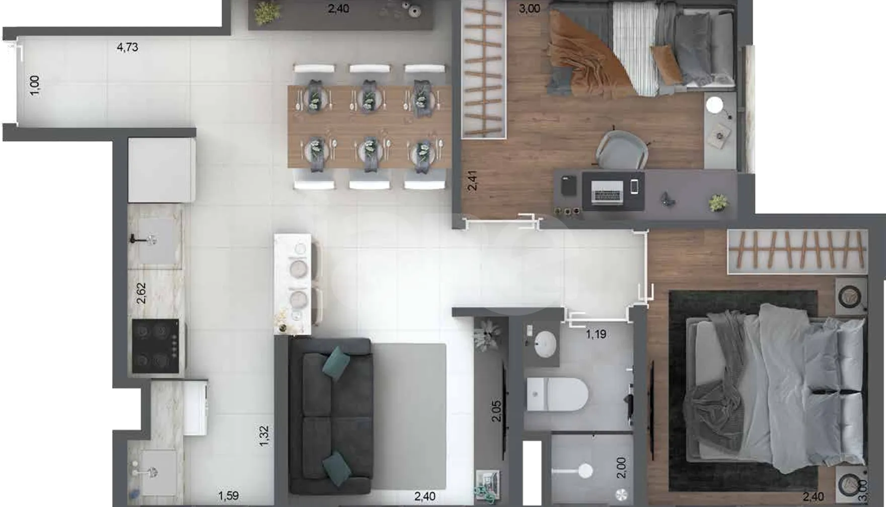 Planta — Apartamento 45,19 m²