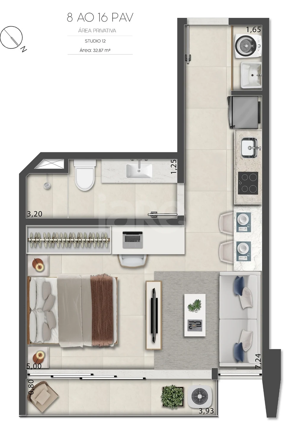 Planta — Studio 32,87 m²