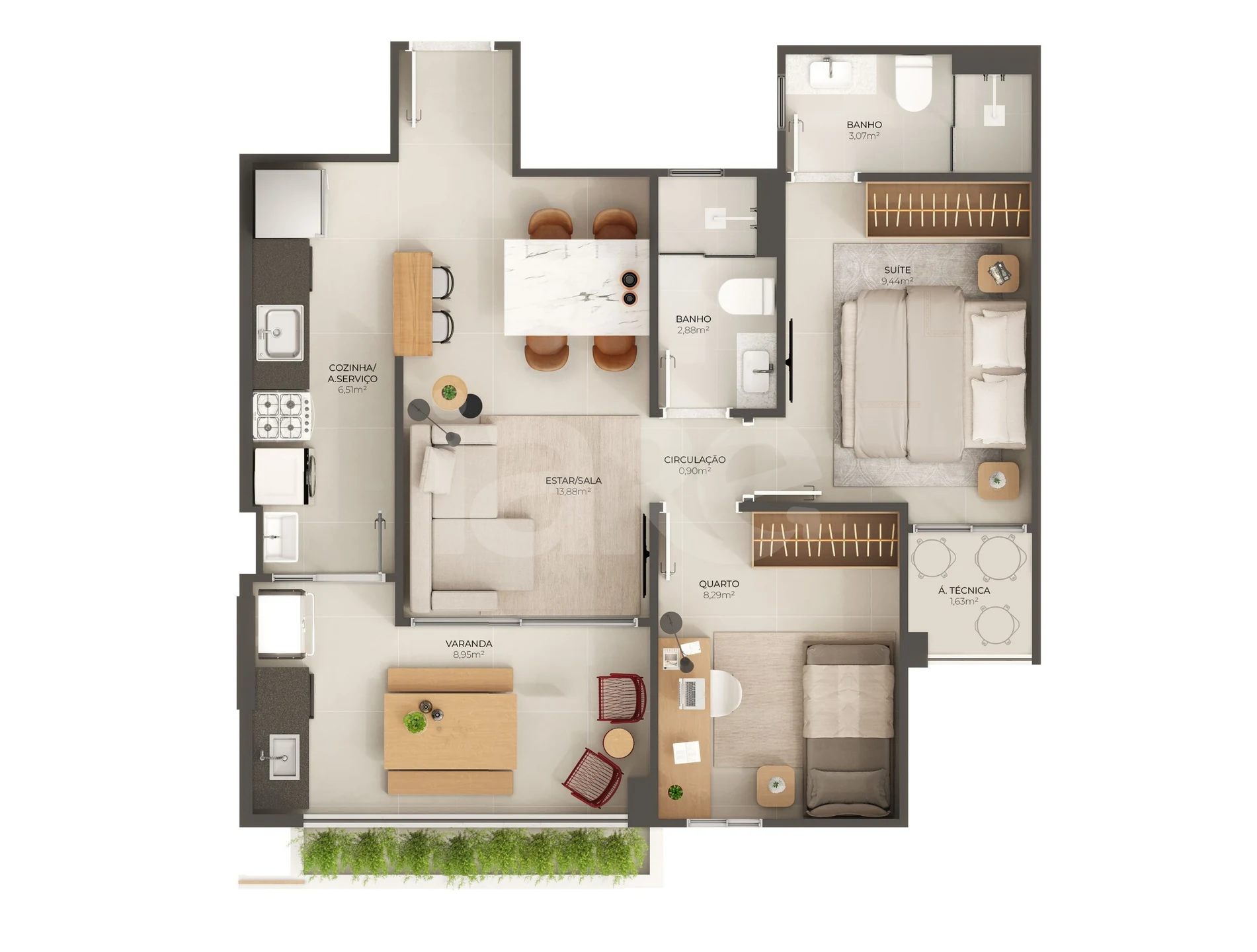 Planta — Apartamento 61,28 m²