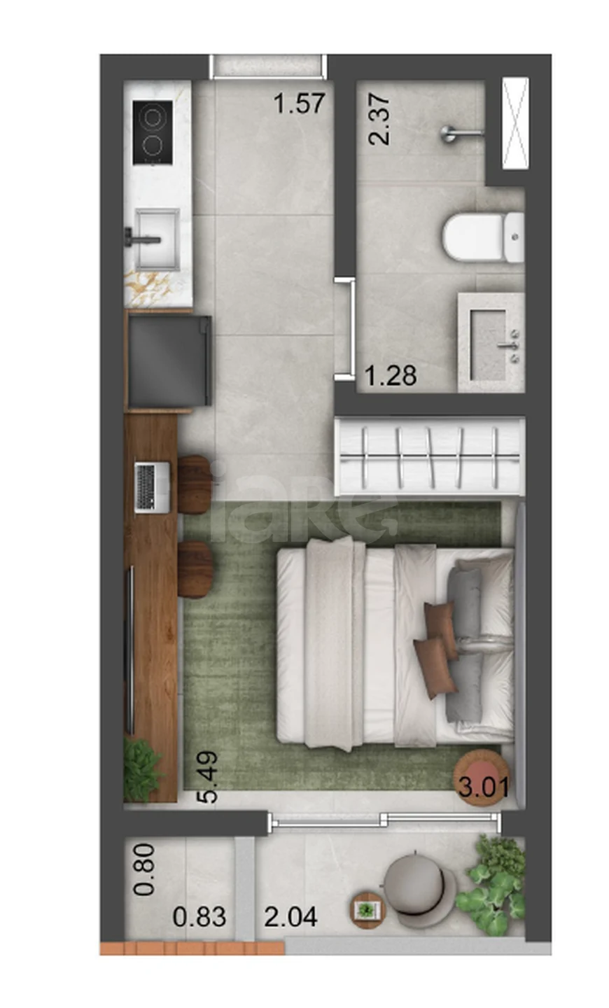 Planta — Studio 21,7 m²