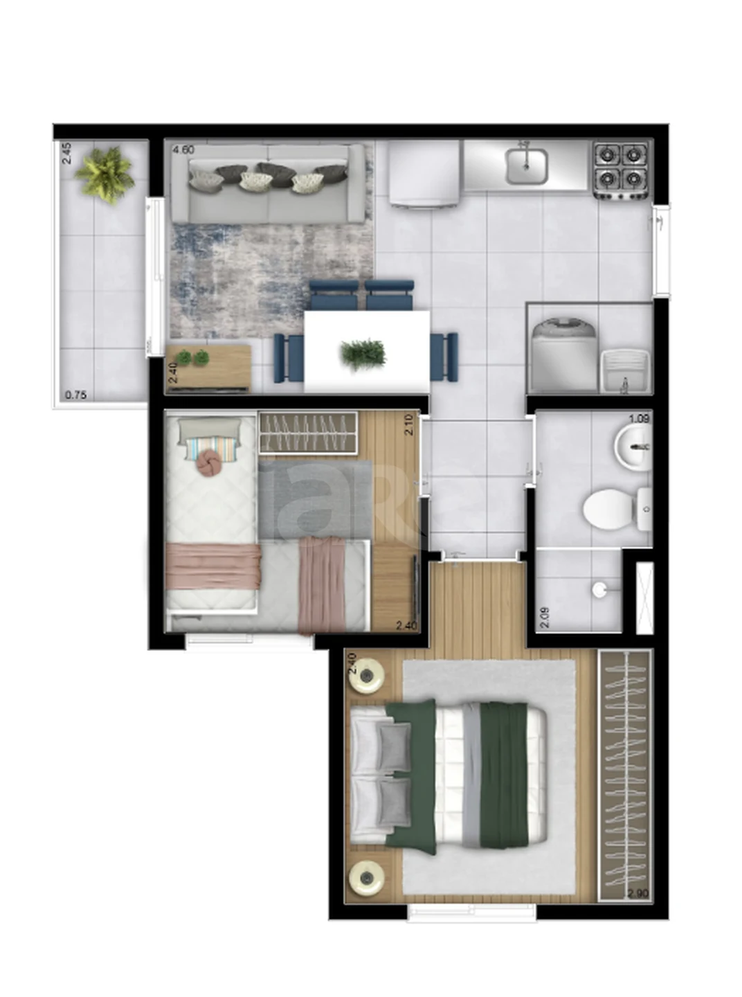 Planta — Apartamento 34,44 m²