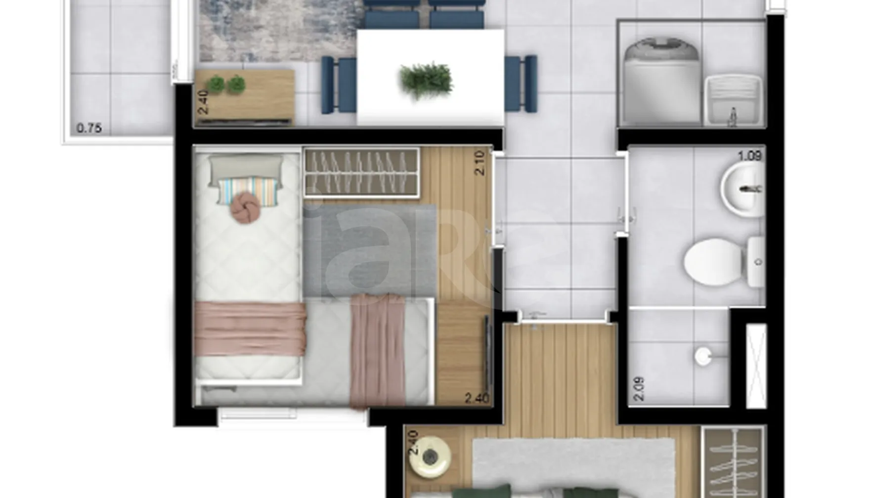 Planta — Apartamento 34,44 m²