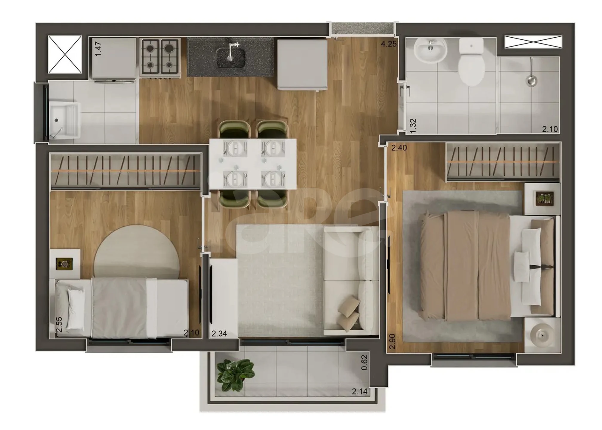 Planta — Apartamento 35,07 m²