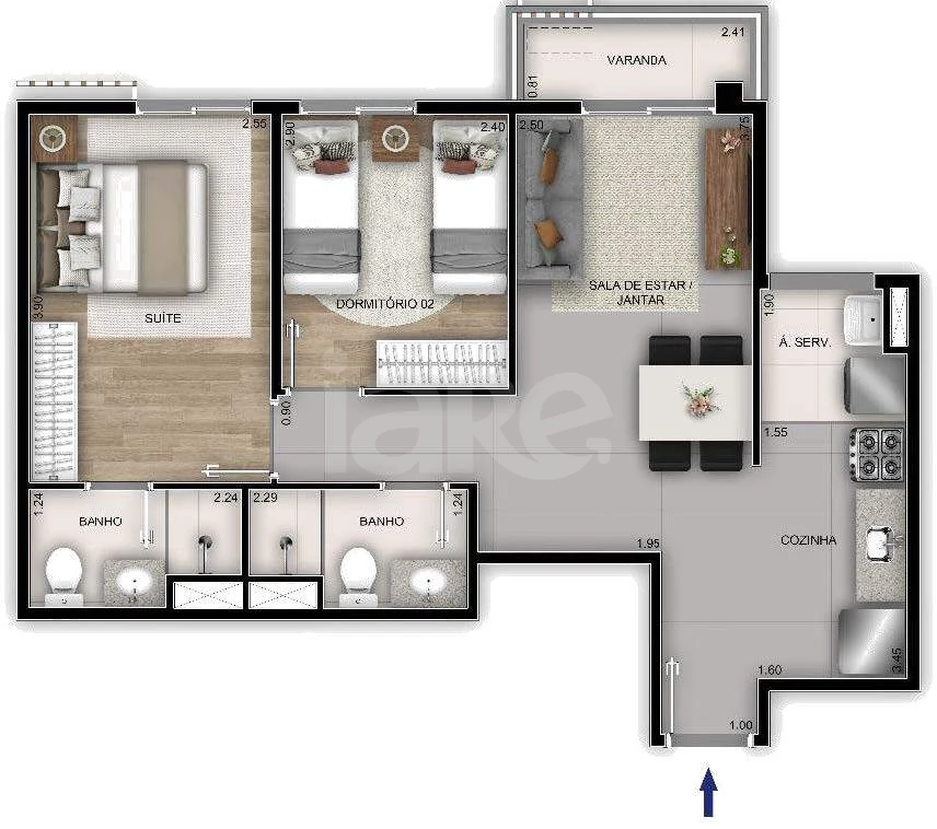 Planta — Apartamento 55 m²