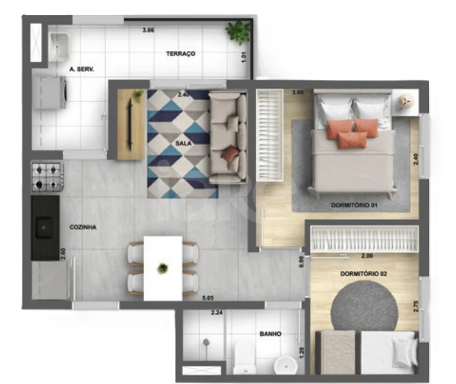 Planta — Apartamento 42 m²