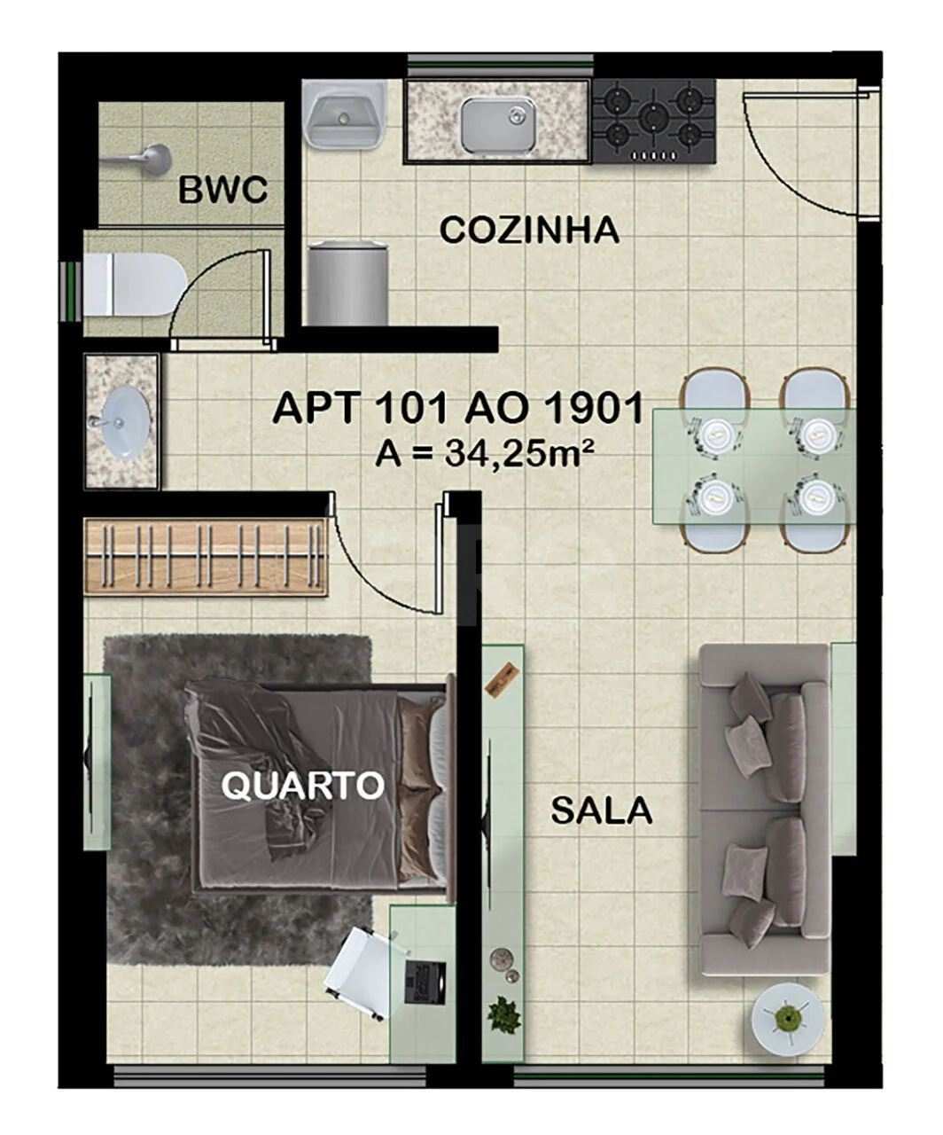 Planta — Apartamento 33,66 m²