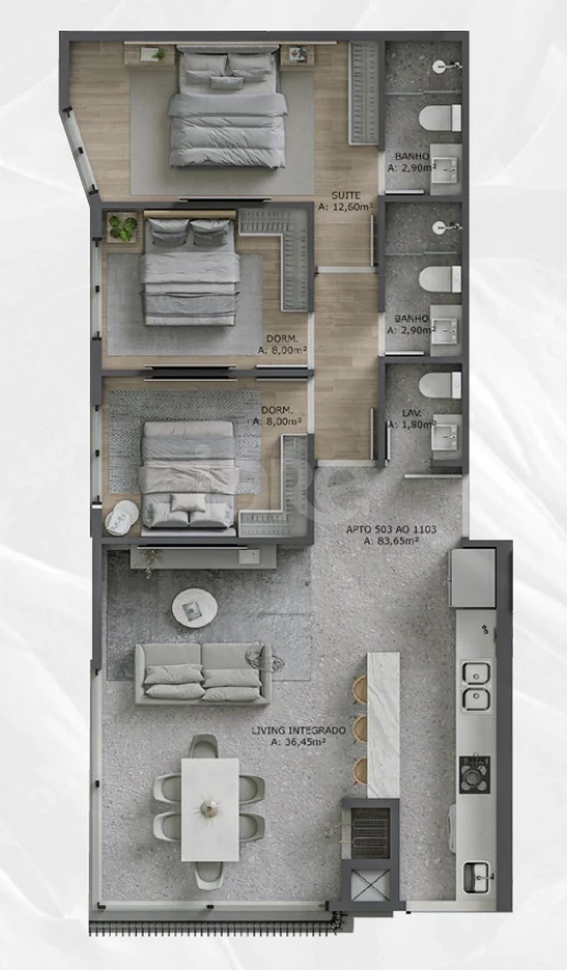 Planta — Apartamento 87,58 m²