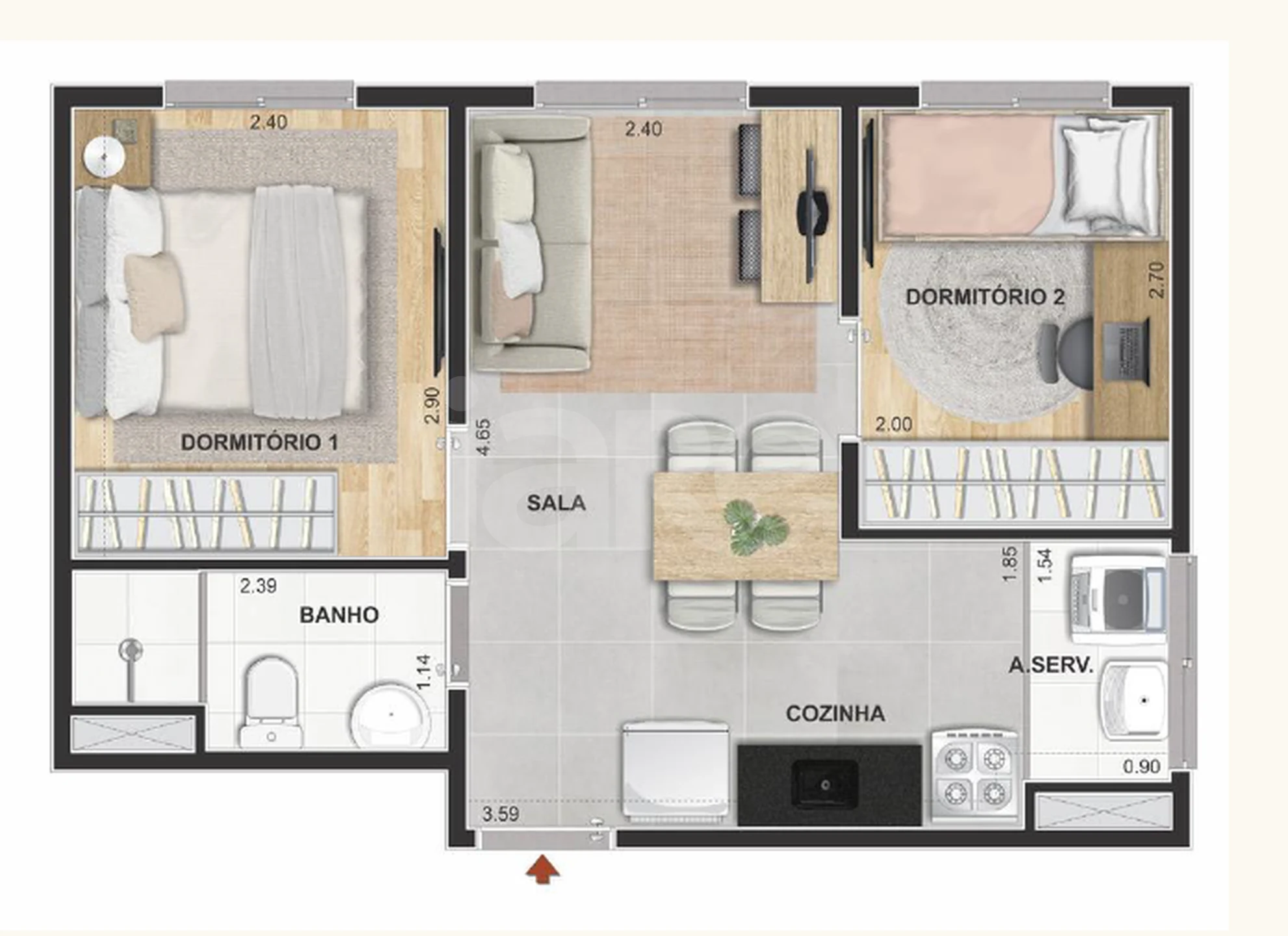 Planta — Apartamento 45 m²