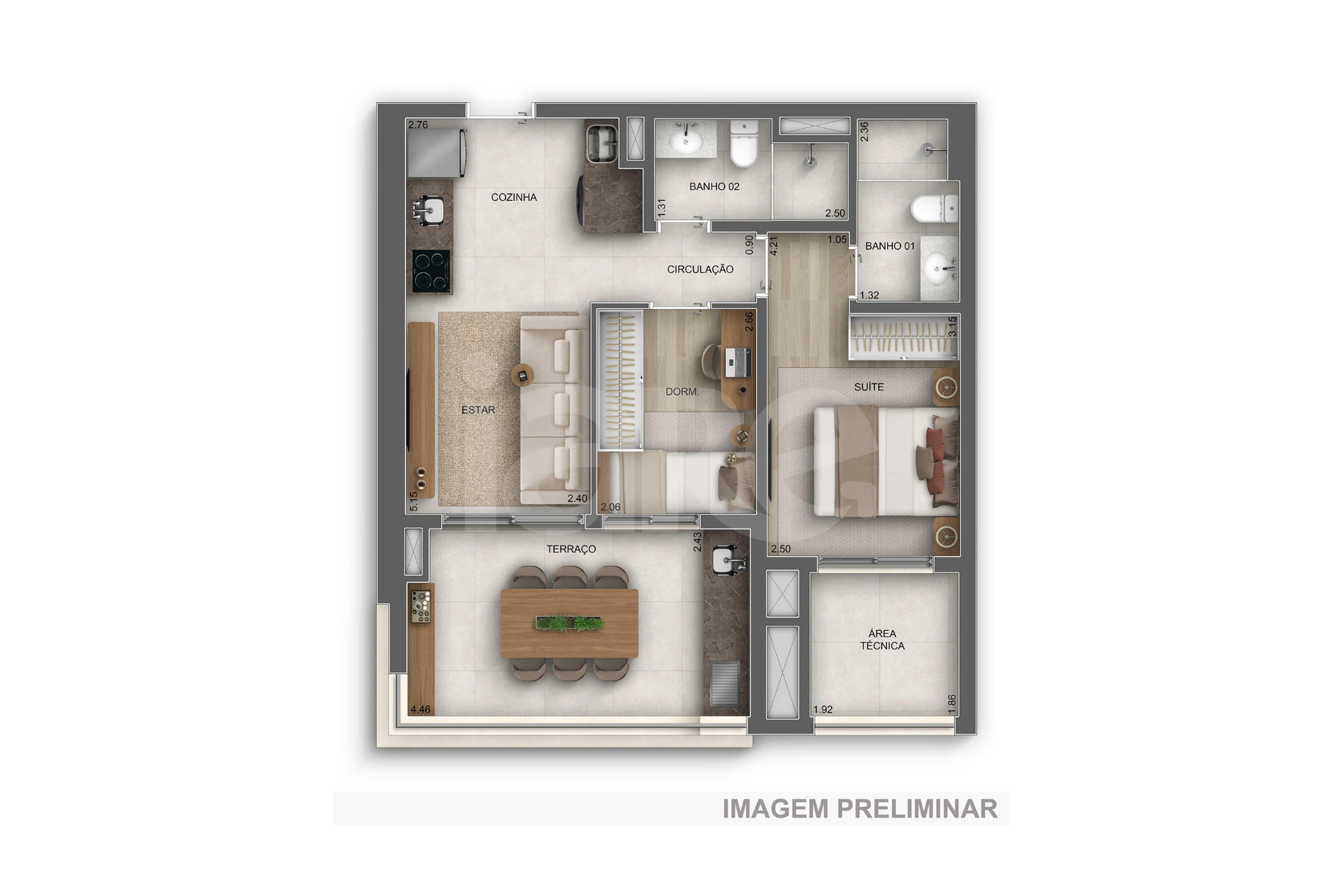 Planta — Apartamento 61,37 m²