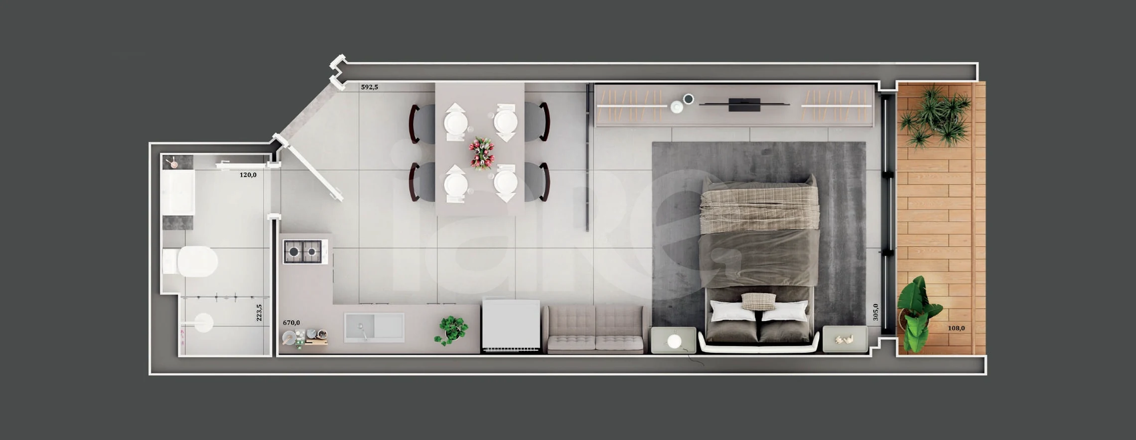 Planta — Studio 28,8 m²