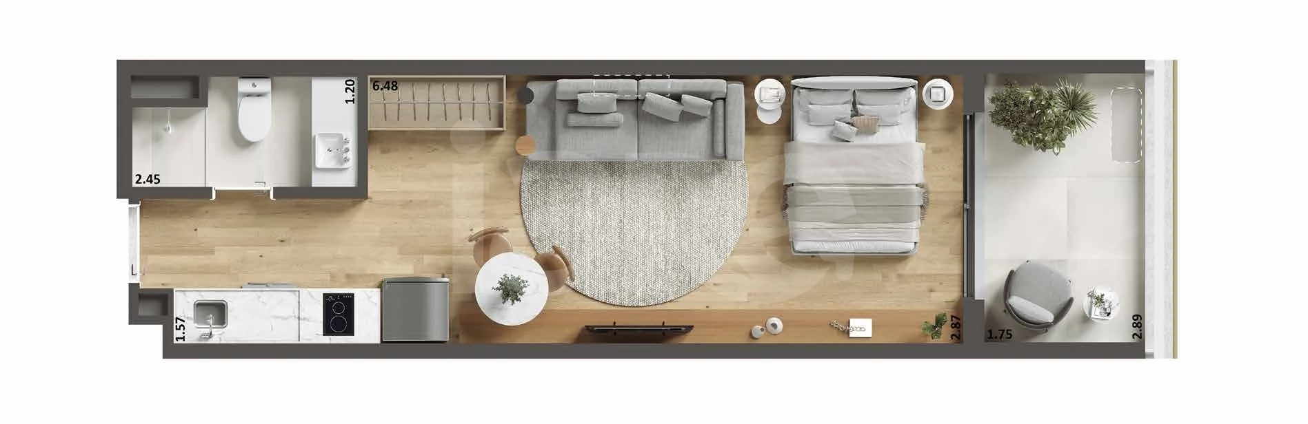 Planta — Studio 34,79 m²