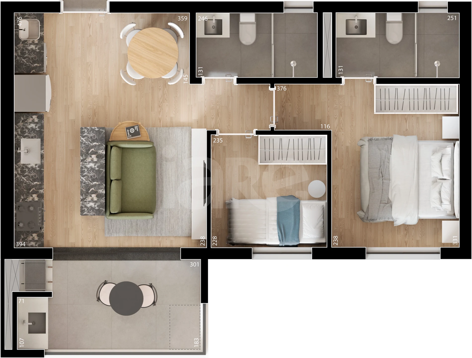 Planta — Apartamento 56,46 m²