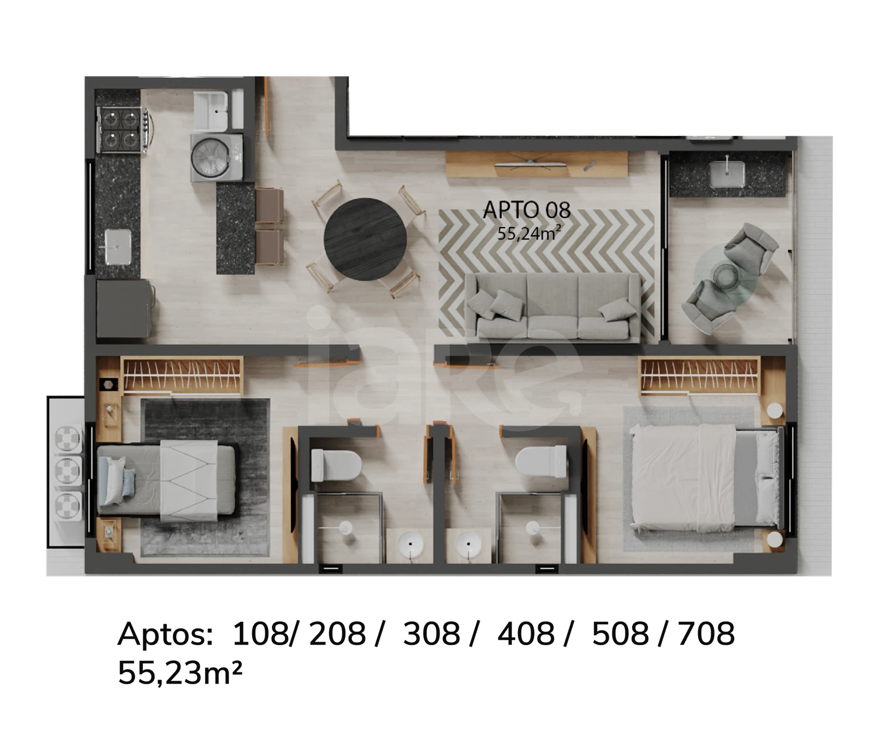 Planta — Apartamento 55,23 m²