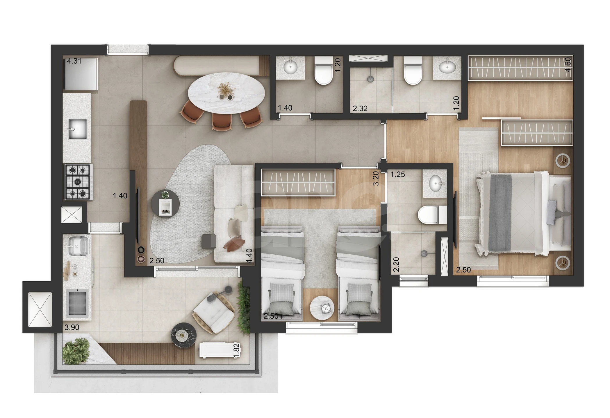 Planta — Apartamento 65 m²