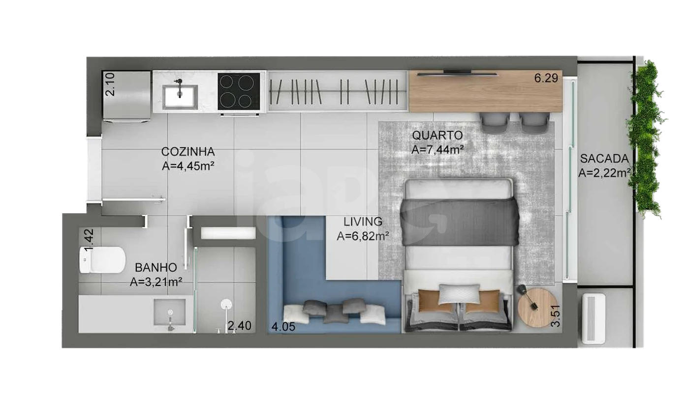 Planta — Studio 27,97 m²
