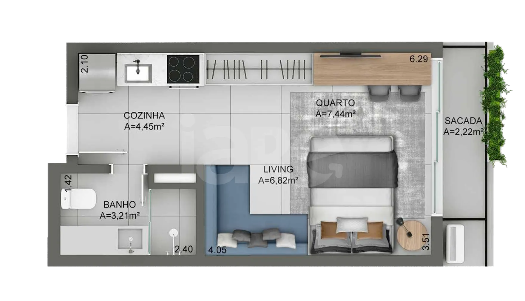 Planta — Studio 27,97 m²