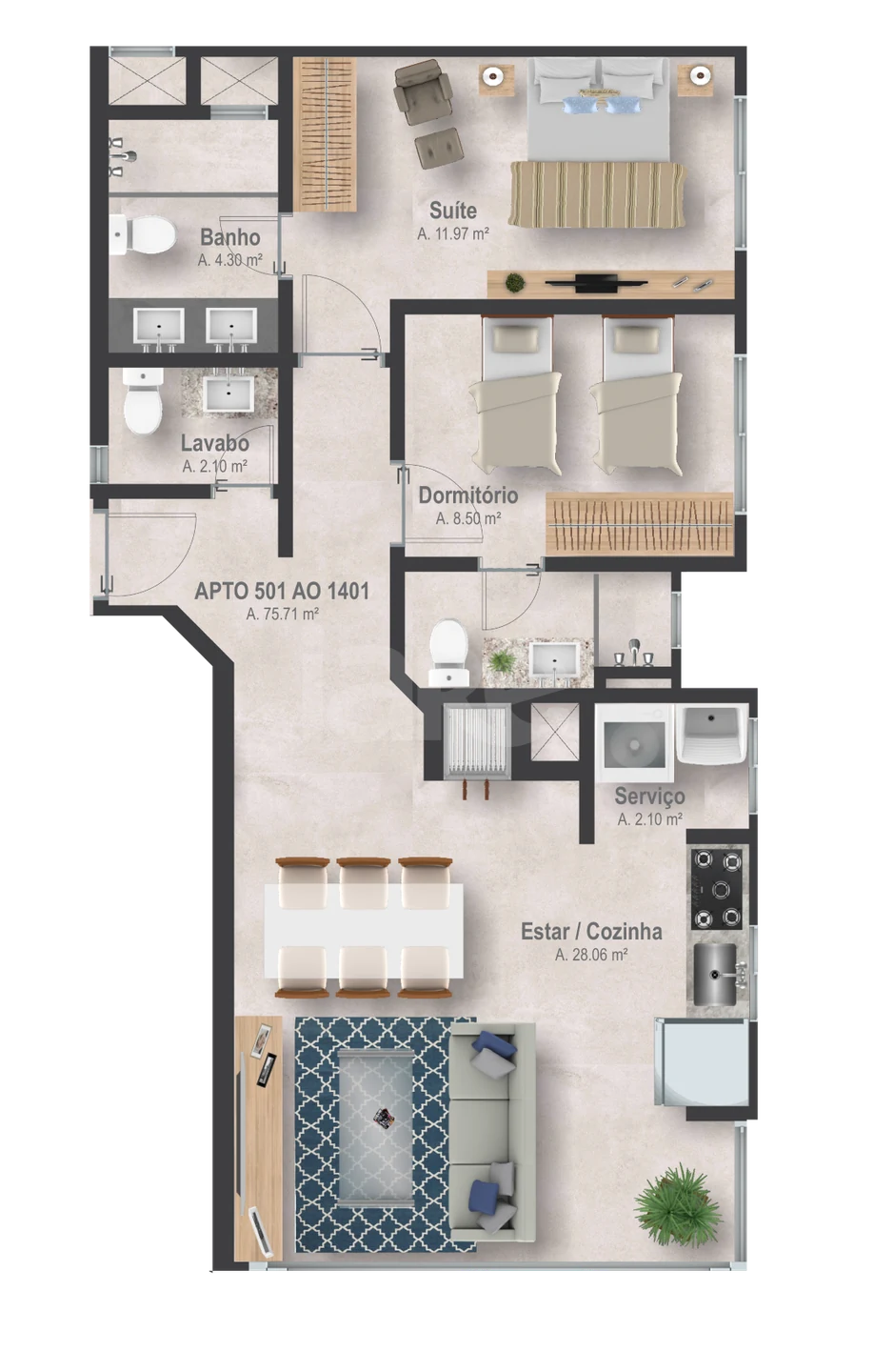 Planta — Apartamento 75,71 m²