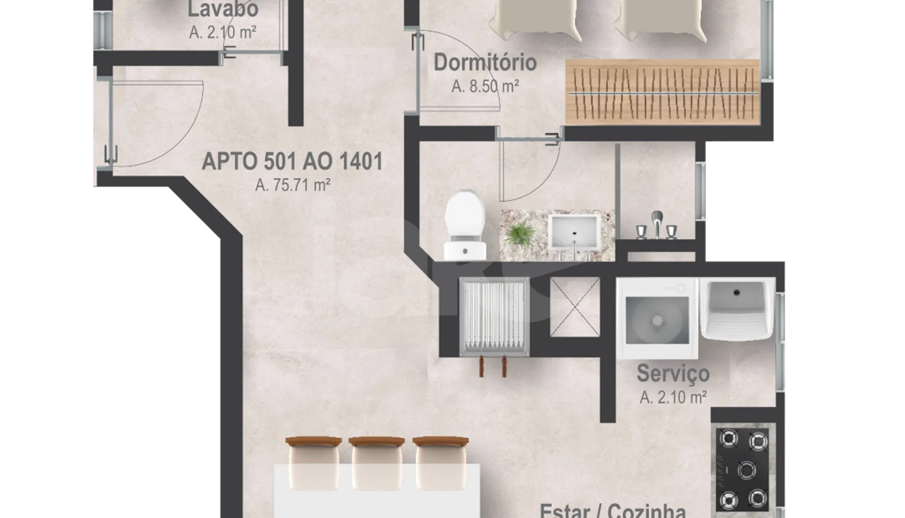 Planta — Apartamento 75,71 m²