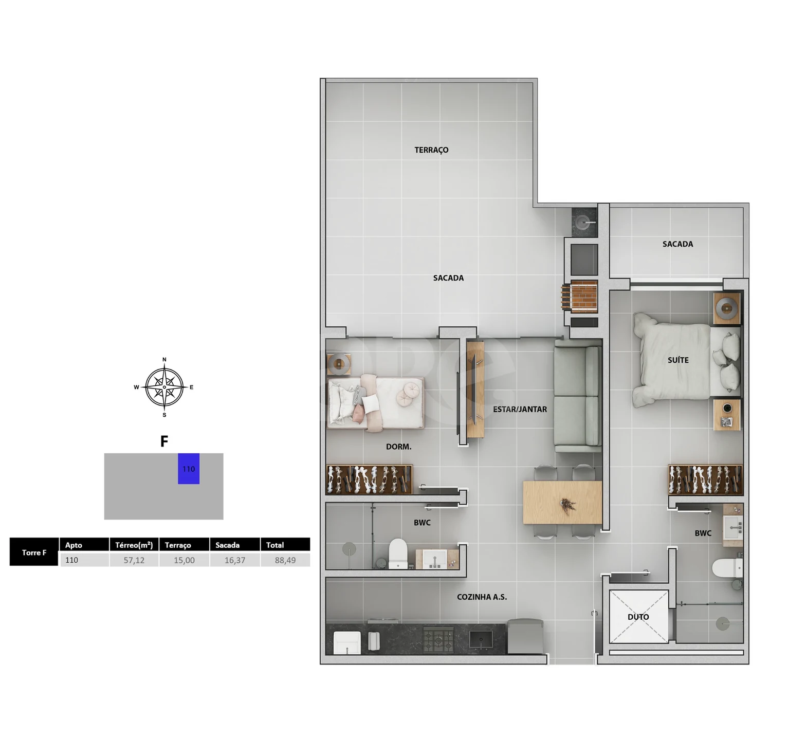 Planta — Apartamento 91,06 m²
