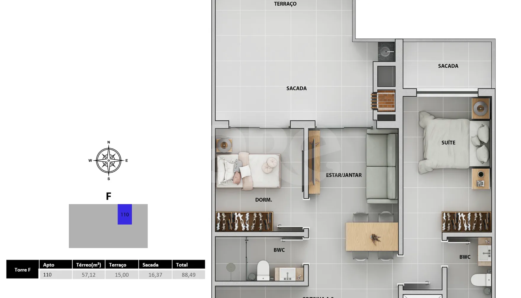 Planta — Apartamento 91,06 m²