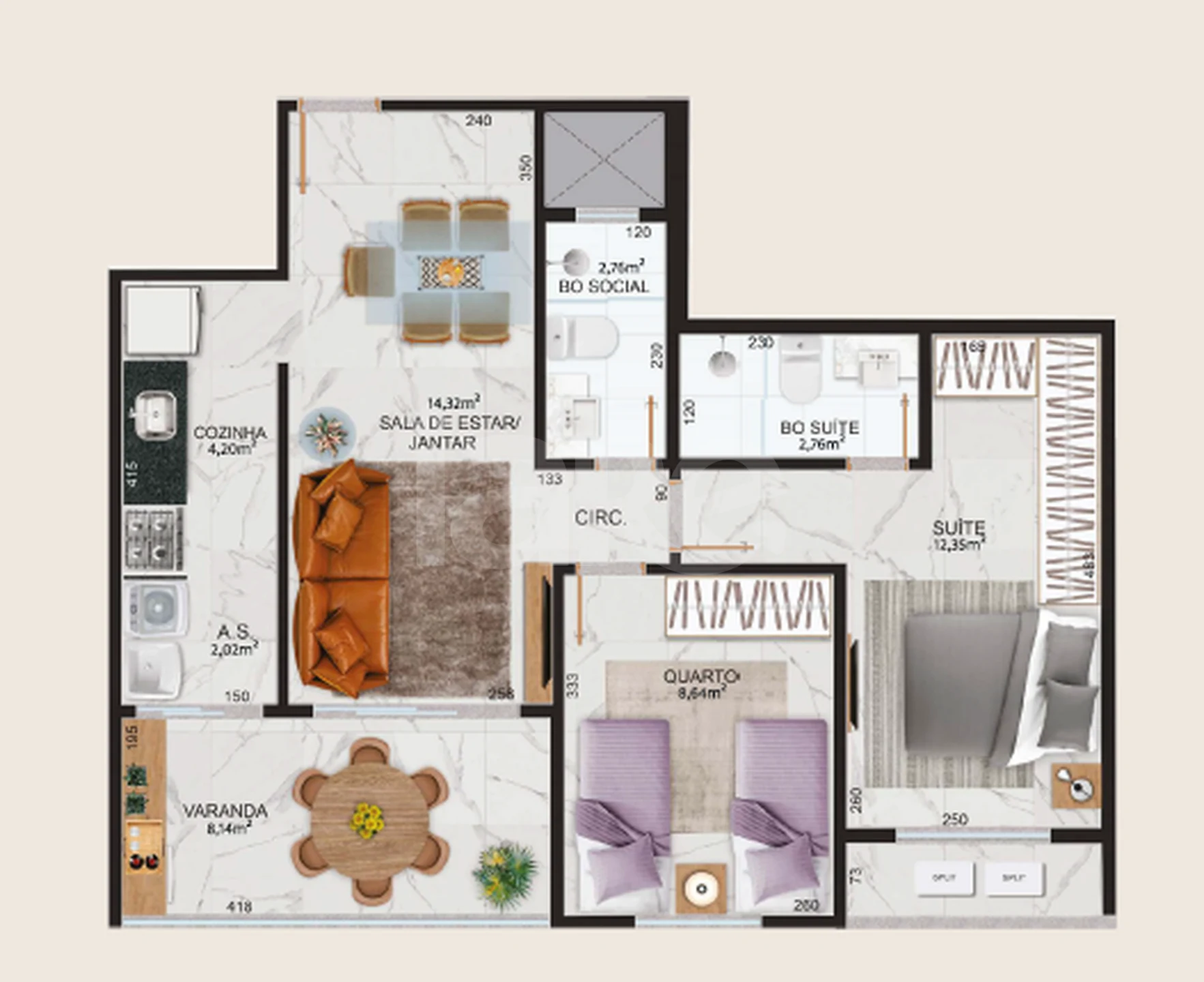 Planta — Apartamento 65,76 m²