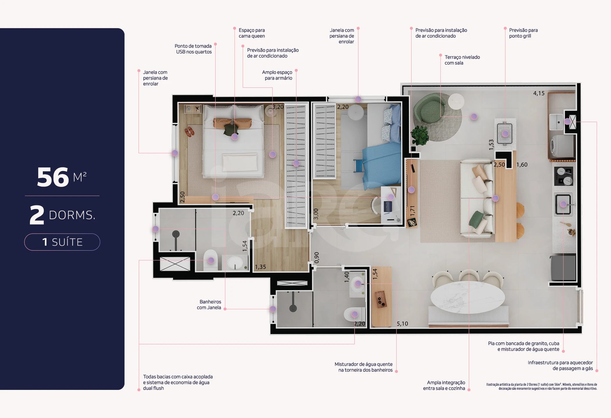 Planta — Apartamento 56,87 m²