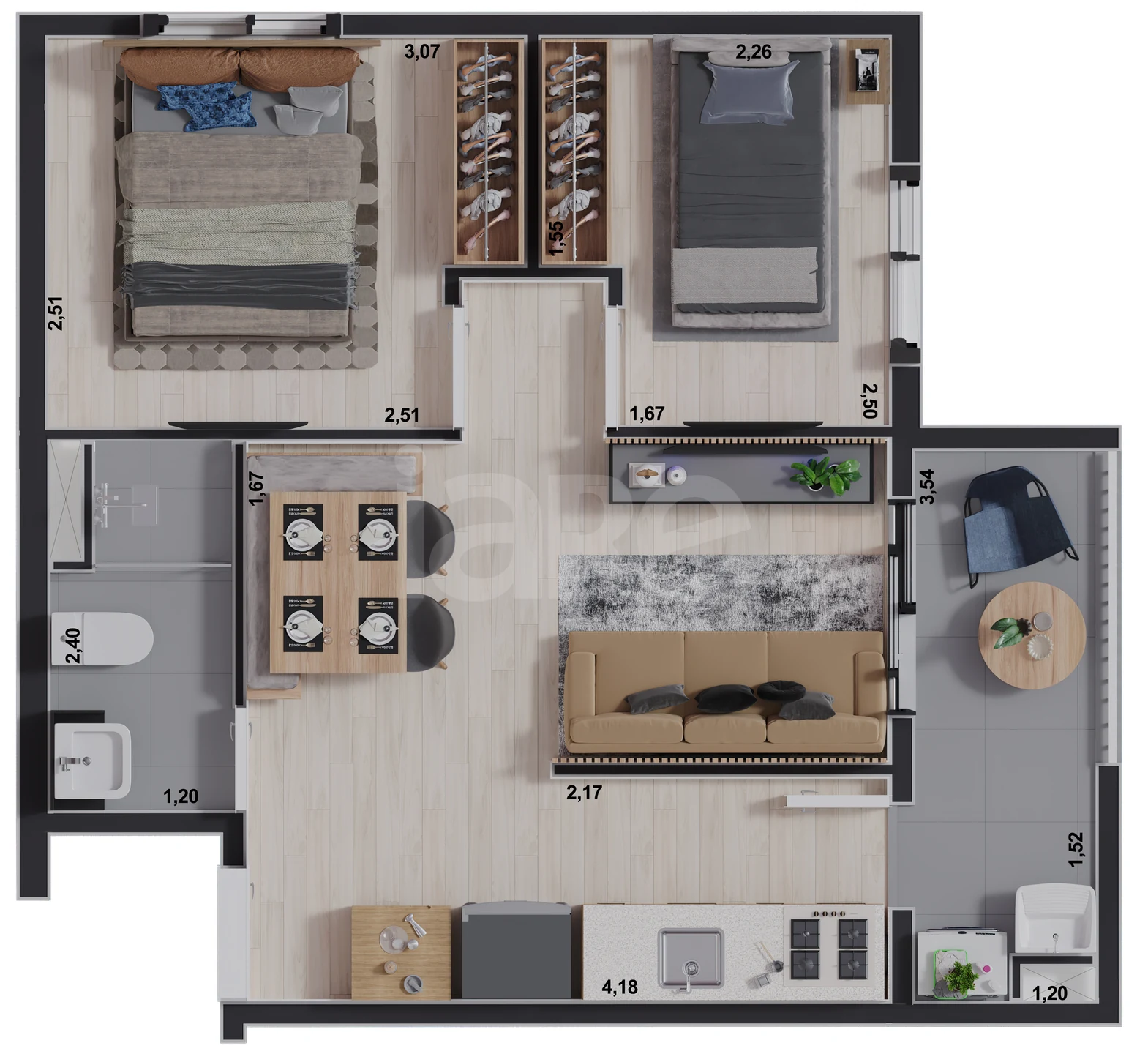 Planta — Apartamento 40,58 m²