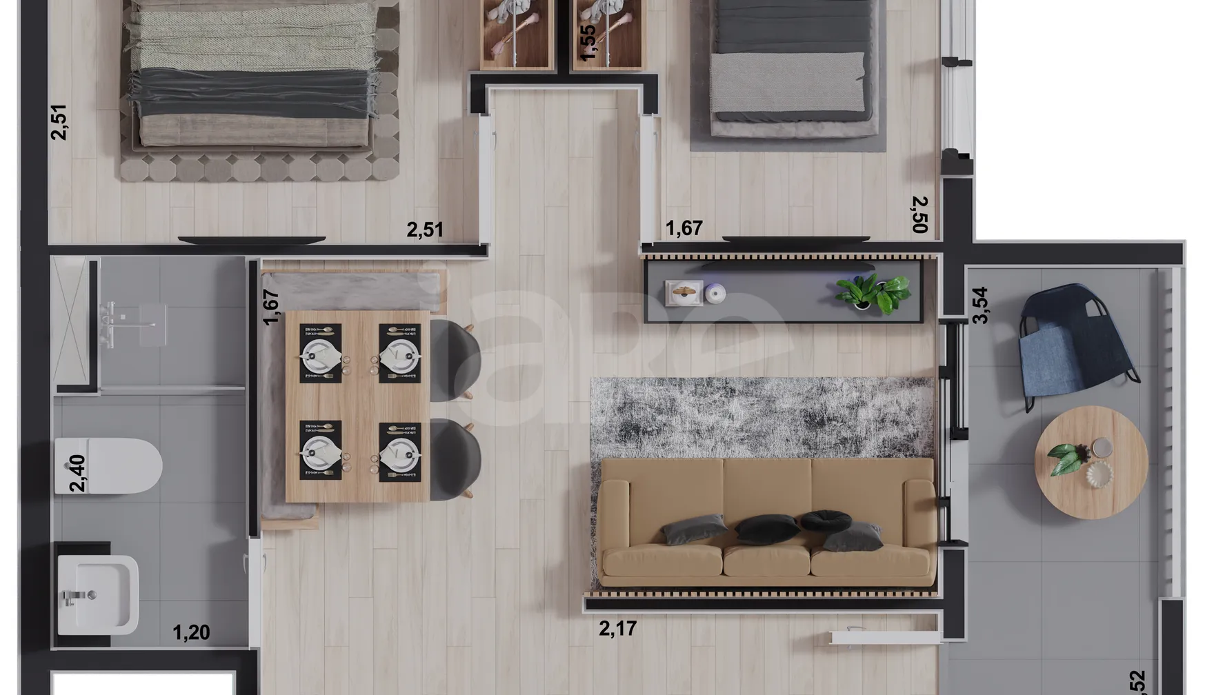 Planta — Apartamento 40,58 m²