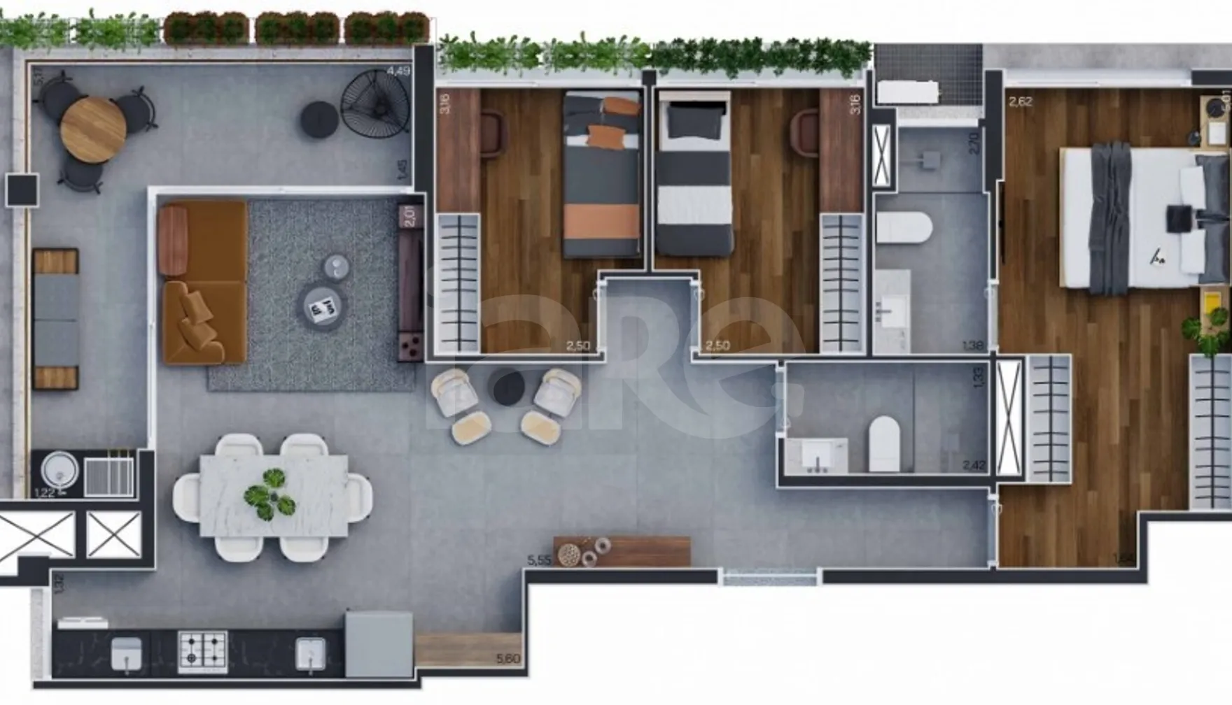 Planta — Apartamento 96,48 m²