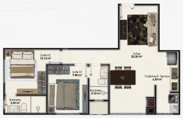Planta — Apartamento 66,95 m²