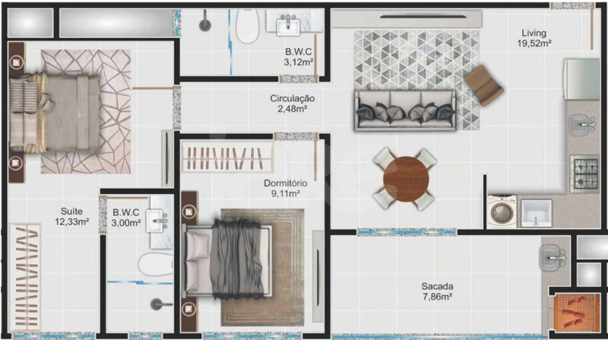 Planta — Apartamento 65,2 m²