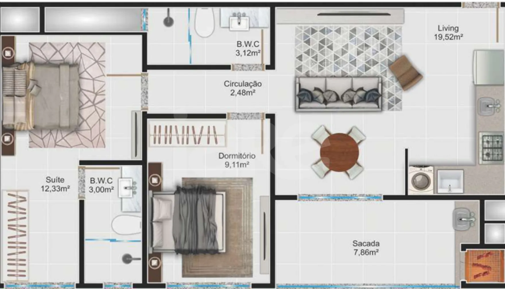 Planta — Apartamento 65,2 m²