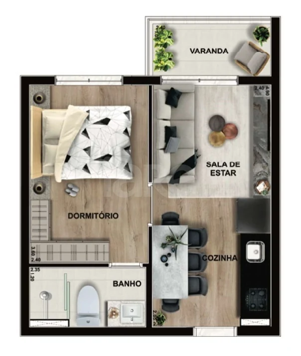 Planta — Studio 29,96 m²