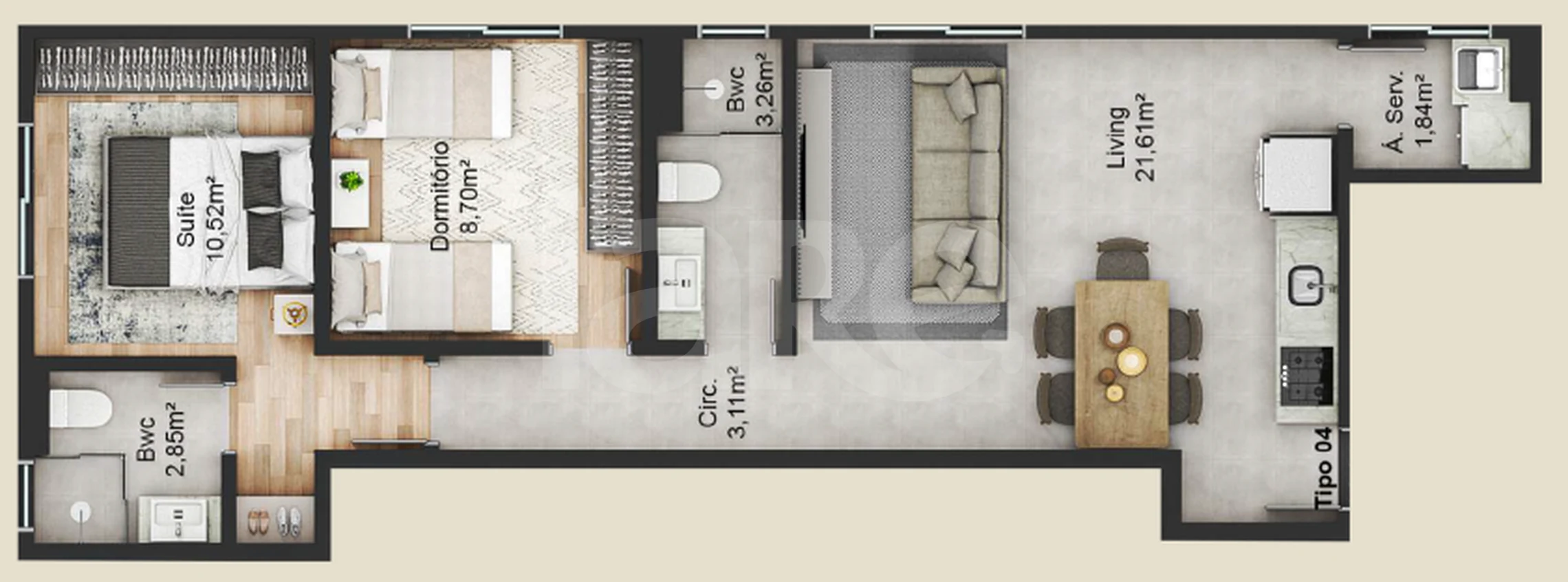 Planta — Apartamento 60,74 m²