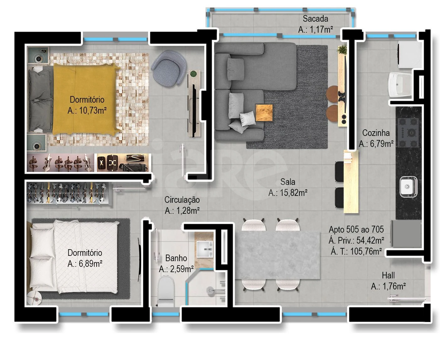 Planta — Apartamento 54,42 m²